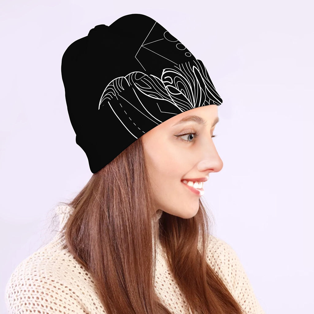 Black And White Capricorn Sign Print Beanie