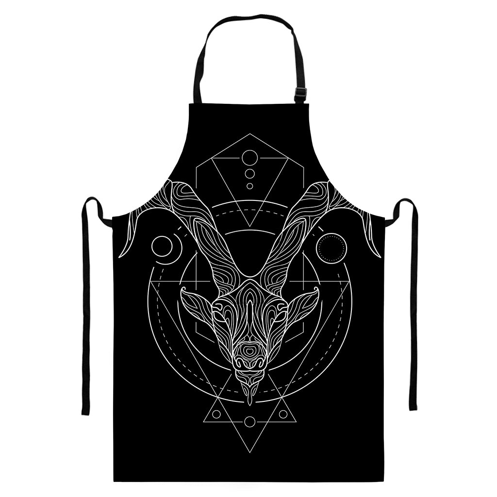 Black And White Capricorn Sign Print Bib Apron With Pocket