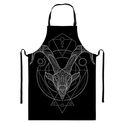 Black And White Capricorn Sign Print Bib Apron With Pocket