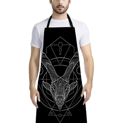 Black And White Capricorn Sign Print Bib Apron With Pocket