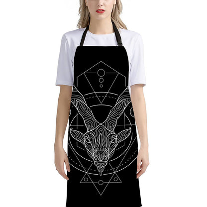 Black And White Capricorn Sign Print Bib Apron With Pocket