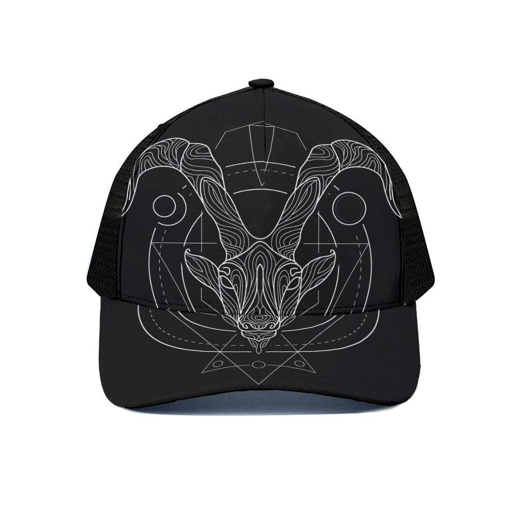 Black And White Capricorn Sign Print Black Mesh Trucker Cap