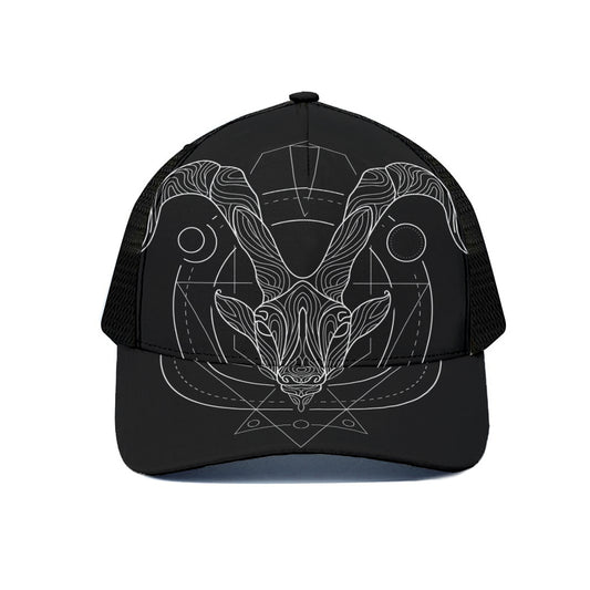 Black And White Capricorn Sign Print Black Mesh Trucker Cap