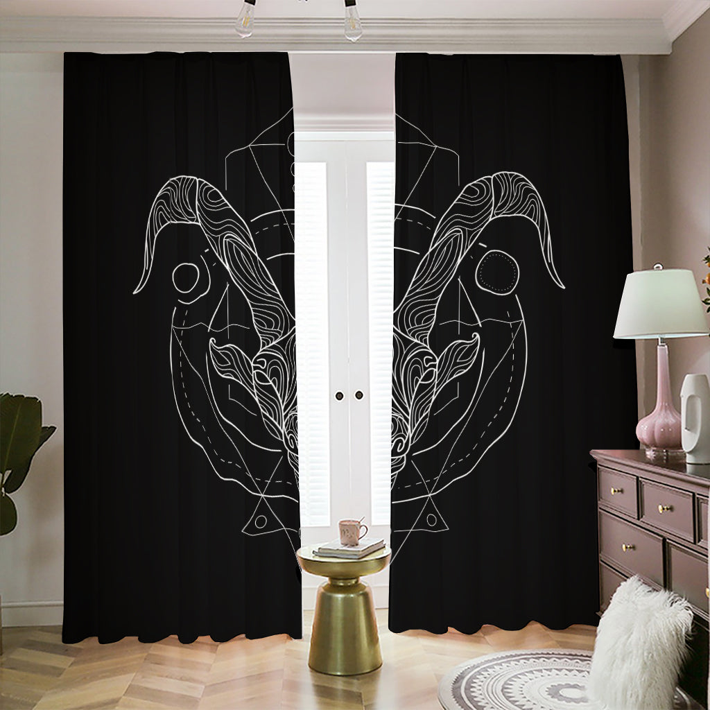 Black And White Capricorn Sign Print Blackout Pencil Pleat Curtains
