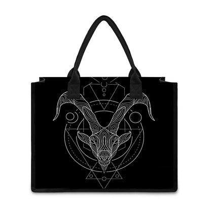Black And White Capricorn Sign Print Canvas Tote Bag