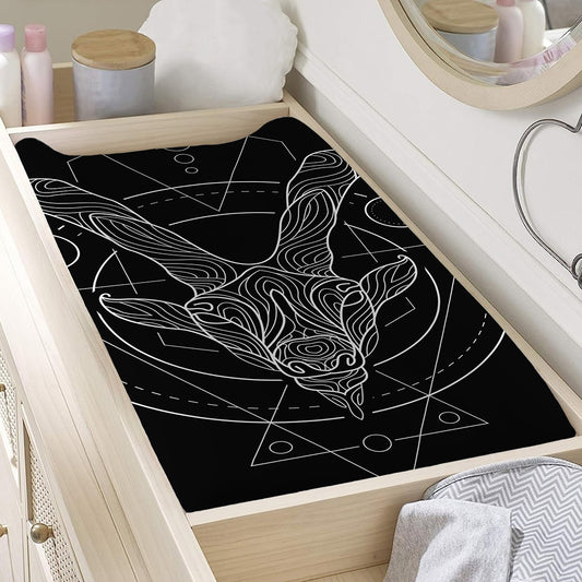 Black And White Capricorn Sign Print Changing Pad Cover