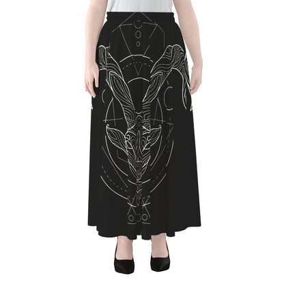 Black And White Capricorn Sign Print Chiffon Maxi Skirt