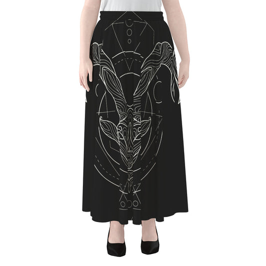 Black And White Capricorn Sign Print Chiffon Maxi Skirt