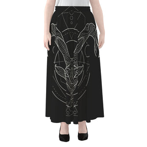 Black And White Capricorn Sign Print Chiffon Maxi Skirt