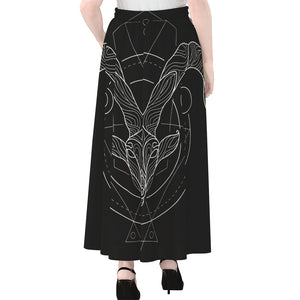 Black And White Capricorn Sign Print Chiffon Maxi Skirt