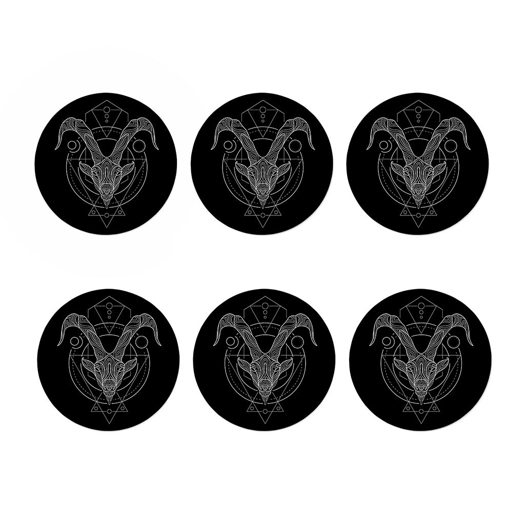 Black And White Capricorn Sign Print Coaster Set
