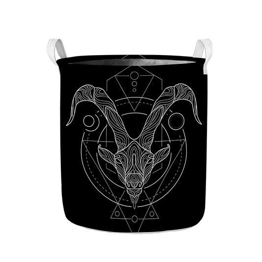 Black And White Capricorn Sign Print Collapsible Laundry Basket
