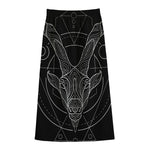 Black And White Capricorn Sign Print Cotton Front Slit Maxi Skirt