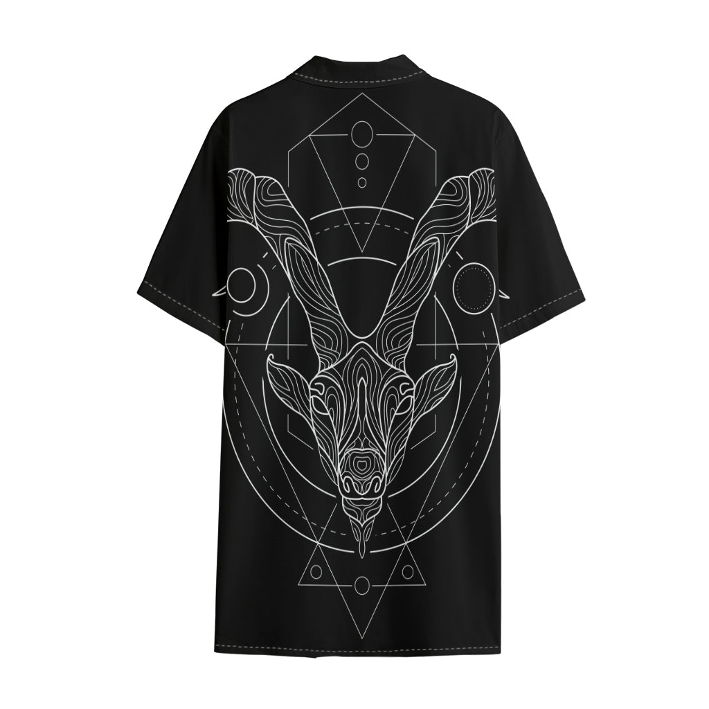 Black And White Capricorn Sign Print Cotton Hawaiian Shirt