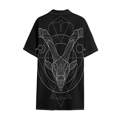 Black And White Capricorn Sign Print Cotton Hawaiian Shirt
