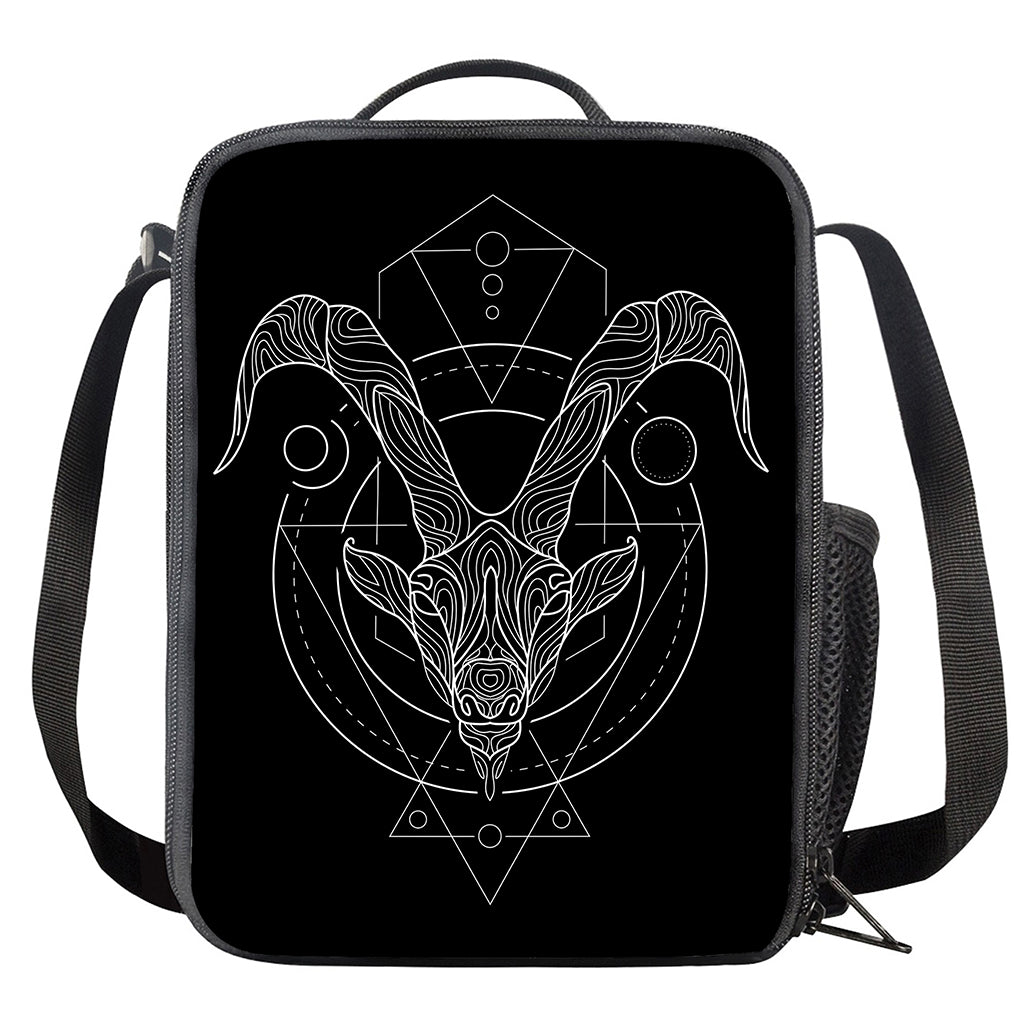 Black And White Capricorn Sign Print Crossbody Lunch Bag