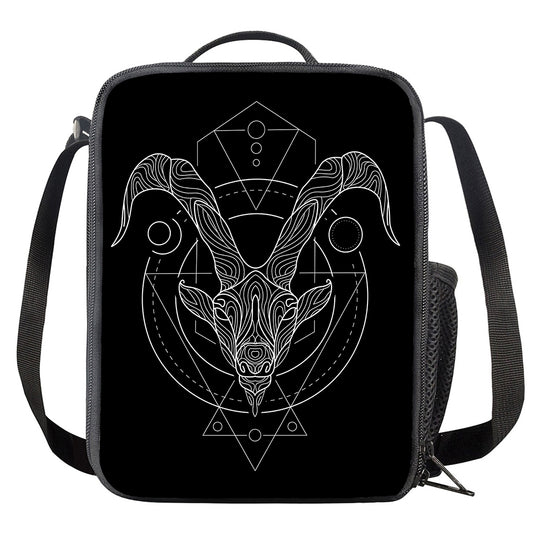 Black And White Capricorn Sign Print Crossbody Lunch Bag