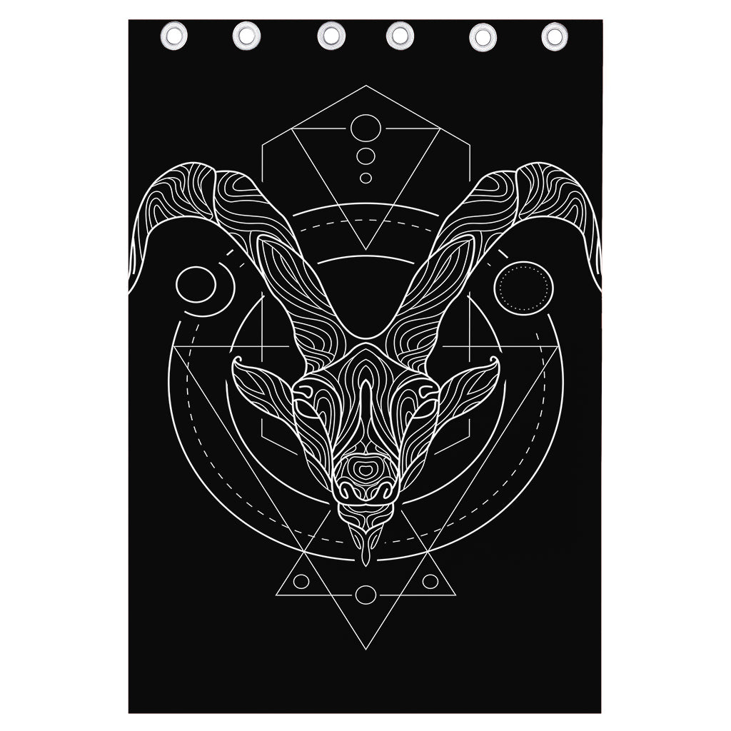 Black And White Capricorn Sign Print Curtain