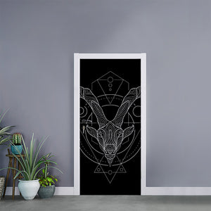 Black And White Capricorn Sign Print Door Sticker