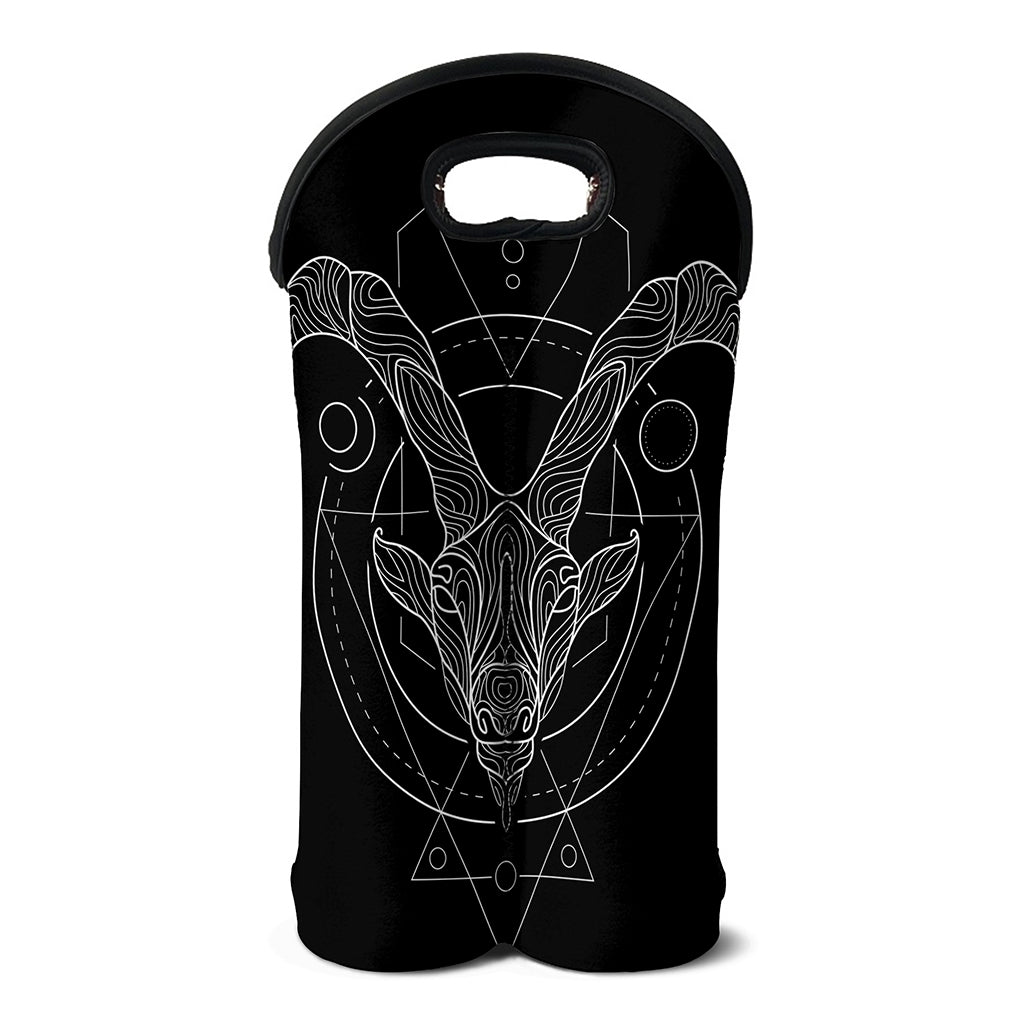 Black And White Capricorn Sign Print Double Neoprene Wine Tote