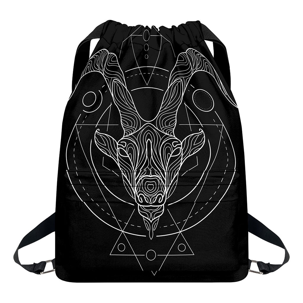 Black And White Capricorn Sign Print Drawstring Backpack