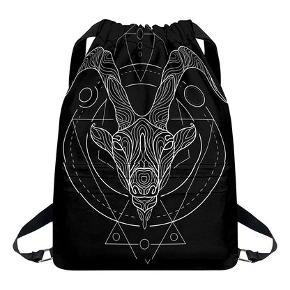 Black And White Capricorn Sign Print Drawstring Backpack