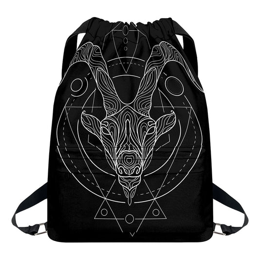 Black And White Capricorn Sign Print Drawstring Backpack