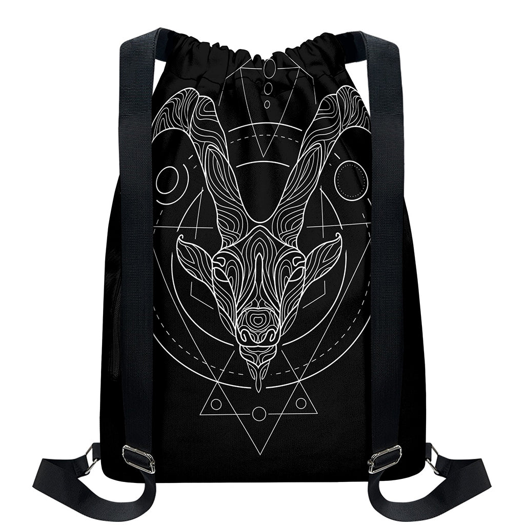 Black And White Capricorn Sign Print Drawstring Backpack