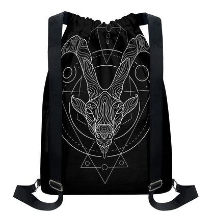 Black And White Capricorn Sign Print Drawstring Backpack