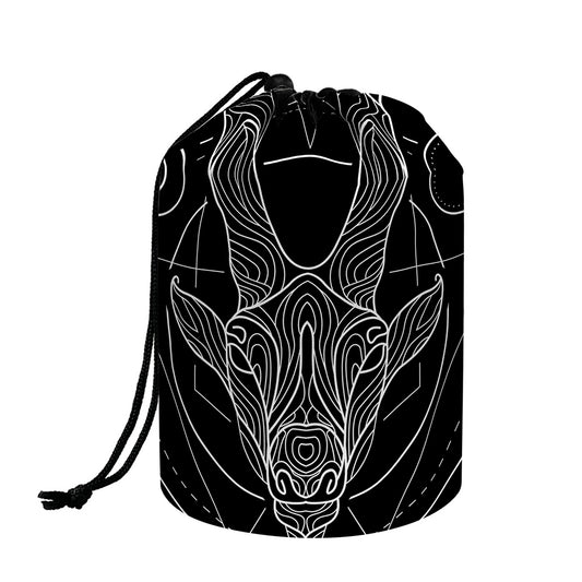 Black And White Capricorn Sign Print Drawstring Makeup Bag
