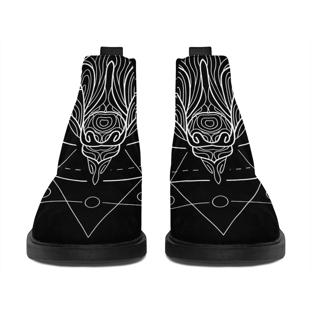 Black And White Capricorn Sign Print Flat Ankle Boots