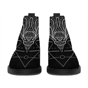 Black And White Capricorn Sign Print Flat Ankle Boots