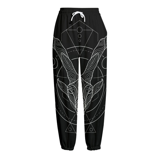 Black And White Capricorn Sign Print Fleece Lined Knit Pants
