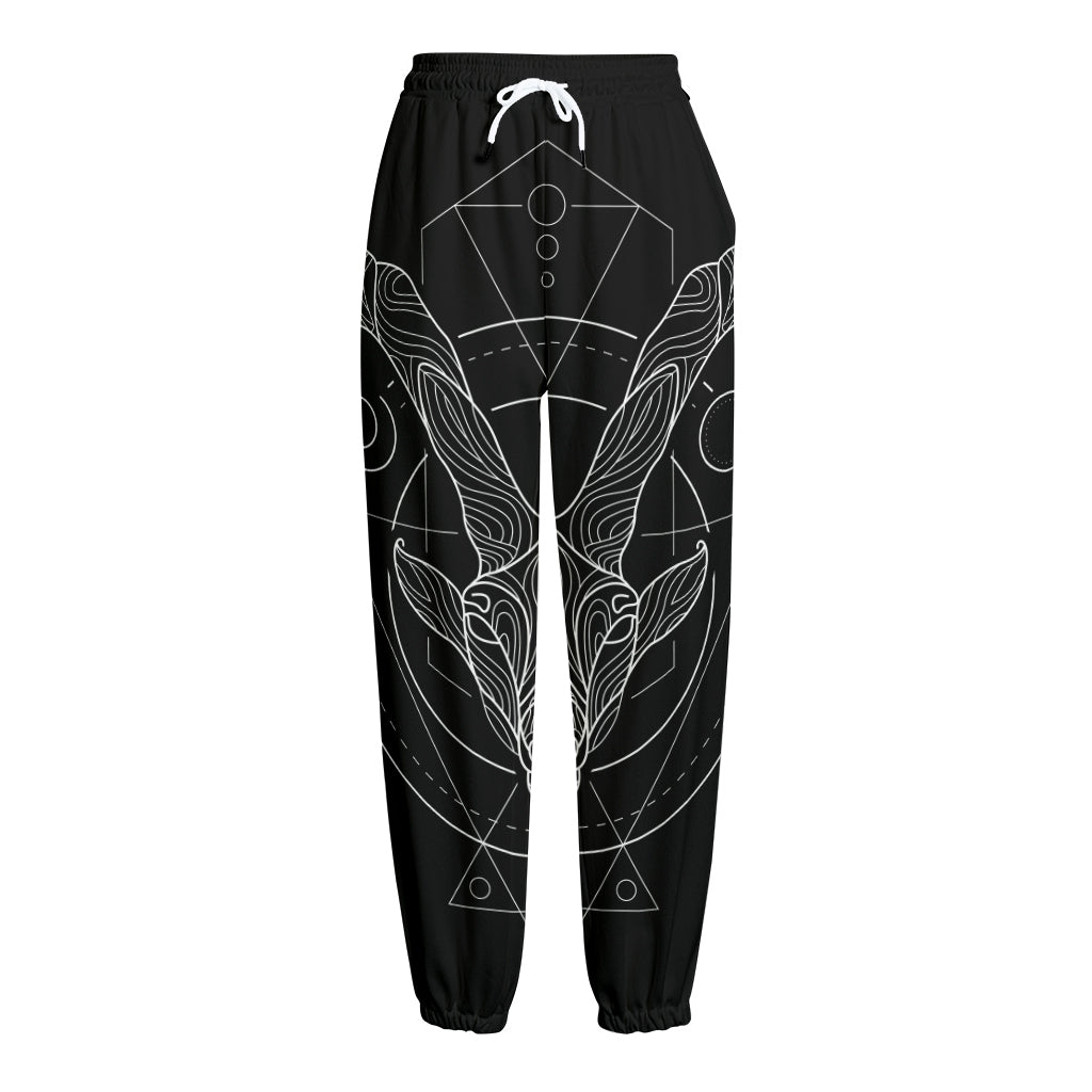 Black And White Capricorn Sign Print Fleece Lined Knit Pants