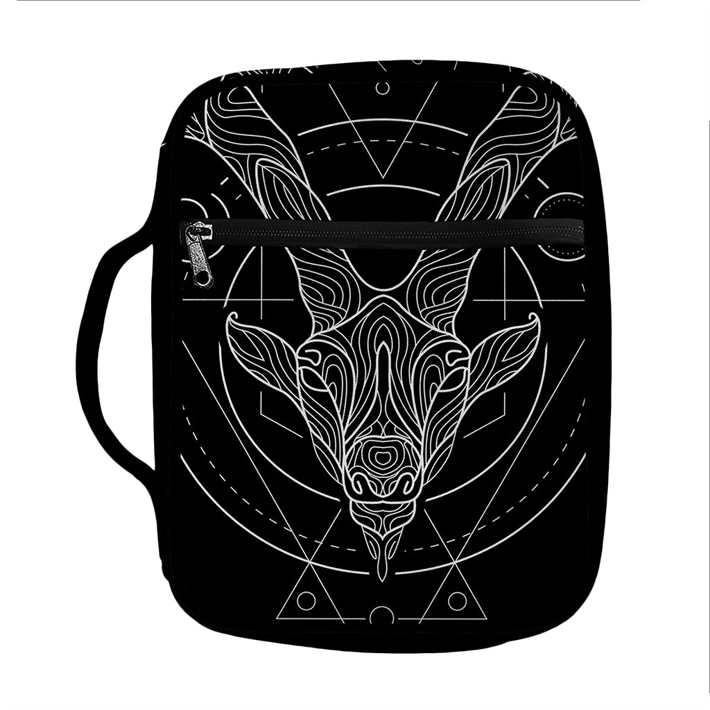 Black And White Capricorn Sign Print Front Pocket Bible Bag