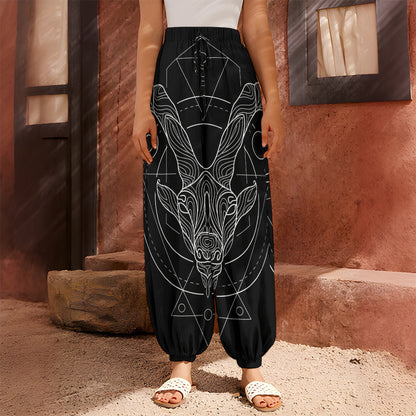Black And White Capricorn Sign Print Harem Pants