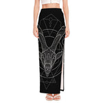 Black And White Capricorn Sign Print High Slit Maxi Skirt