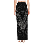 Black And White Capricorn Sign Print High Slit Maxi Skirt