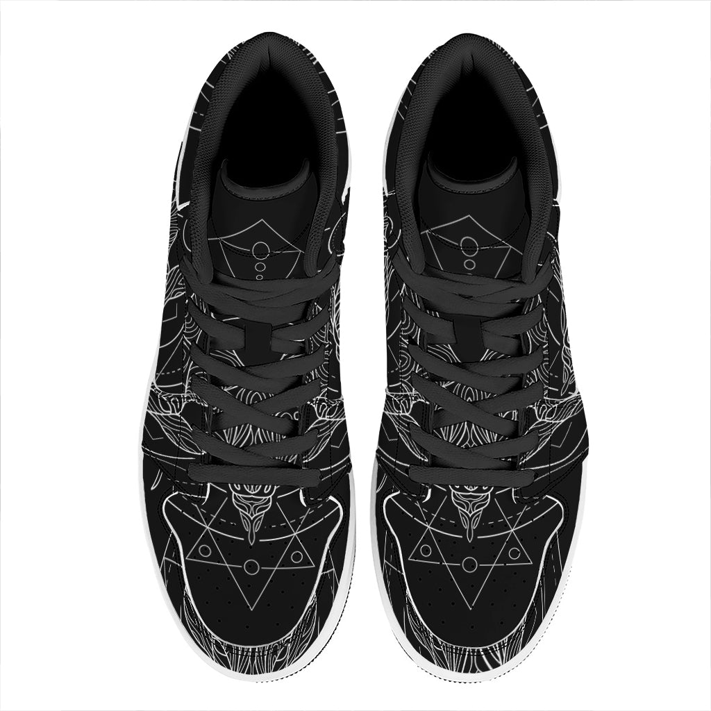 Black And White Capricorn Sign Print High Top Leather Sneakers