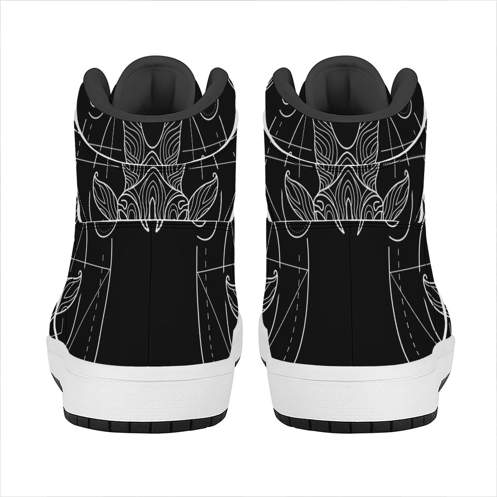 Black And White Capricorn Sign Print High Top Leather Sneakers