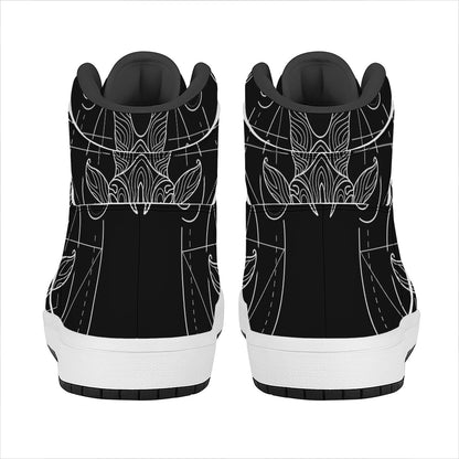 Black And White Capricorn Sign Print High Top Leather Sneakers