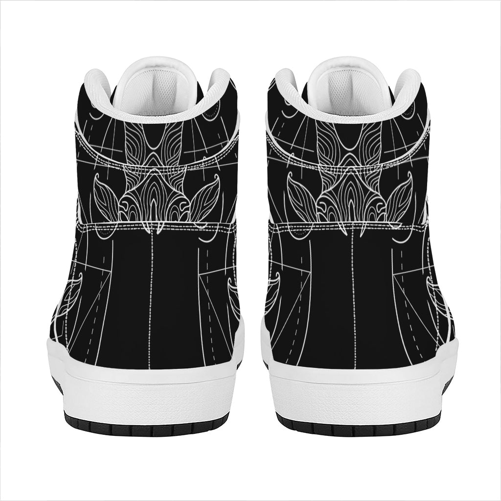 Black And White Capricorn Sign Print High Top Leather Sneakers