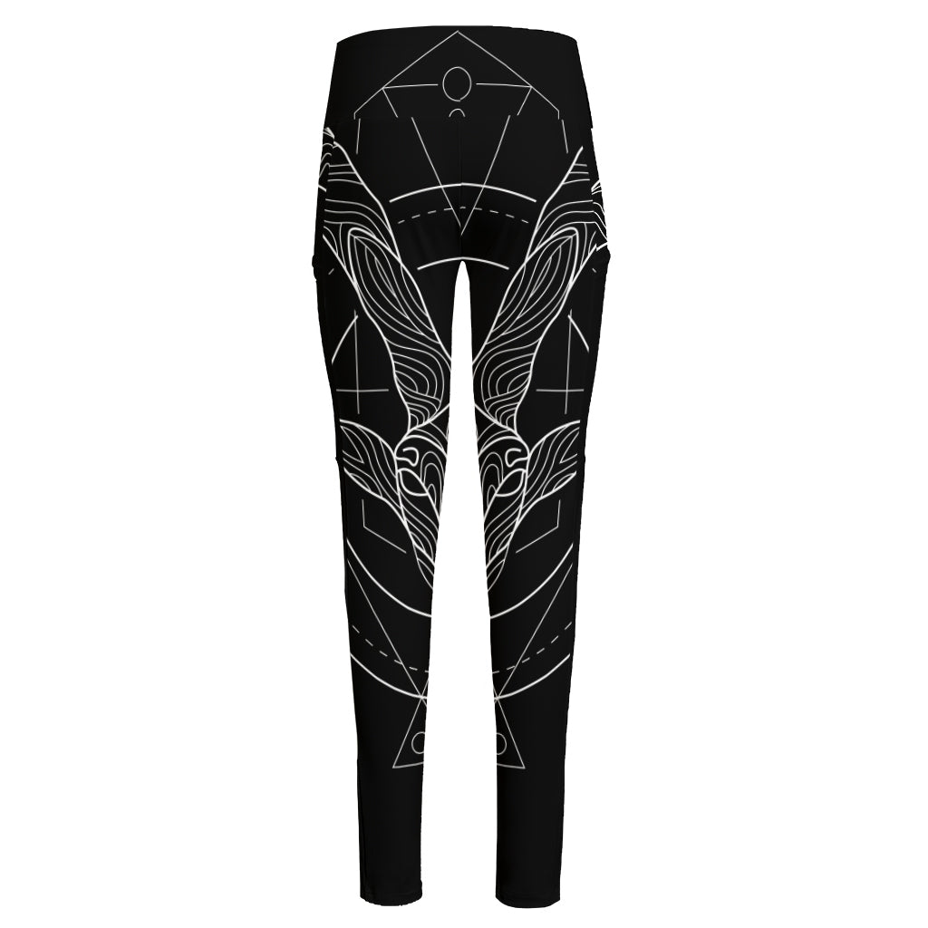 Black And White Capricorn Sign Print High-Waisted Pocket Leggings