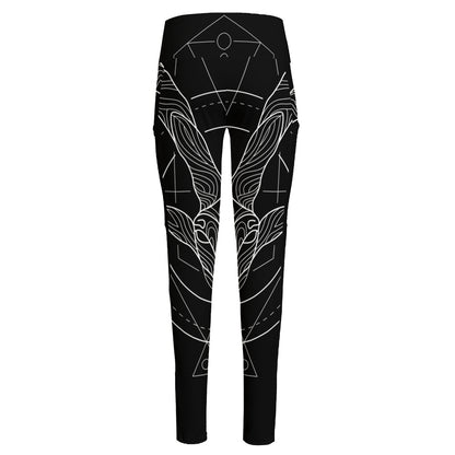 Black And White Capricorn Sign Print High-Waisted Pocket Leggings