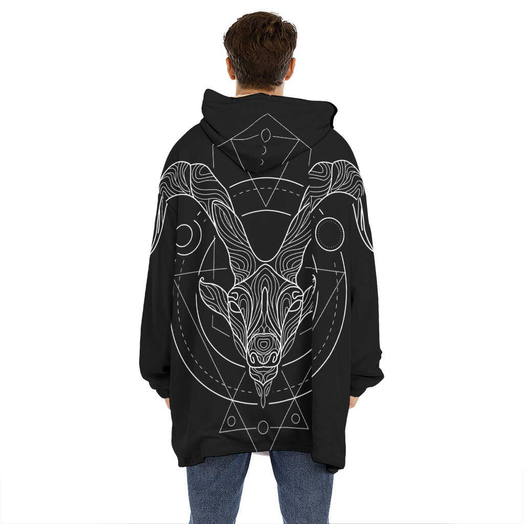 Black And White Capricorn Sign Print Hoodie Blanket
