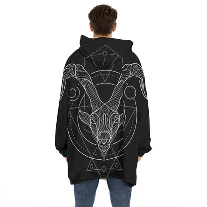 Black And White Capricorn Sign Print Hoodie Blanket