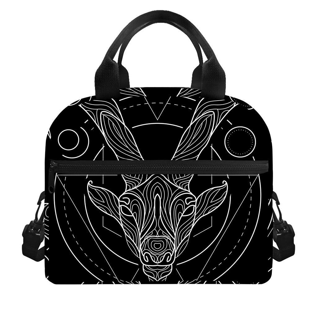 Black And White Capricorn Sign Print Insulated Lunch Bag