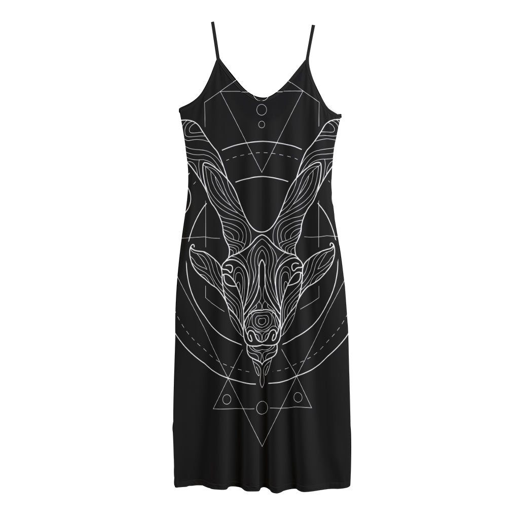 Black And White Capricorn Sign Print Jersey Midi Cami Dress