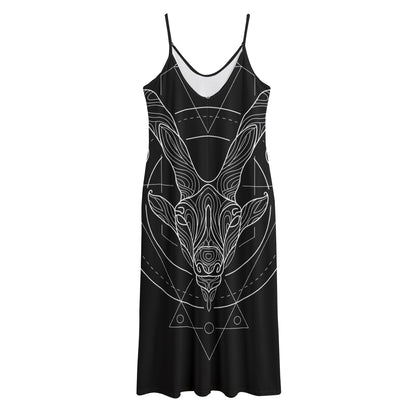 Black And White Capricorn Sign Print Jersey Midi Cami Dress