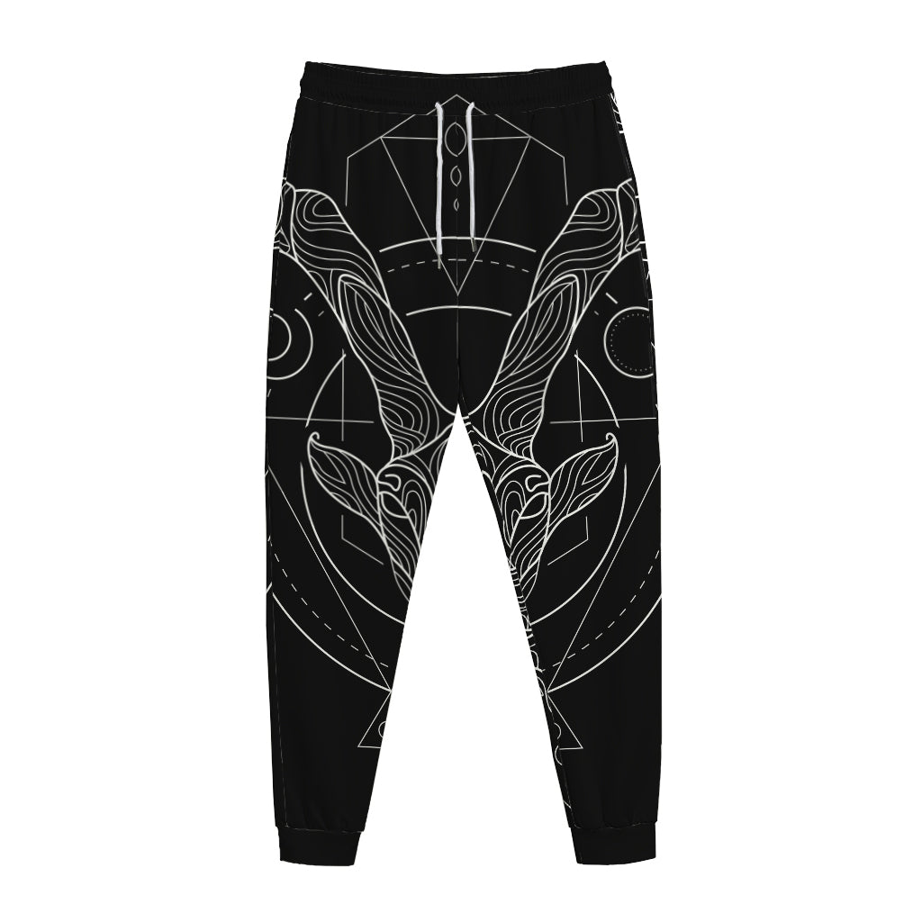 Black And White Capricorn Sign Print Jogger Pants